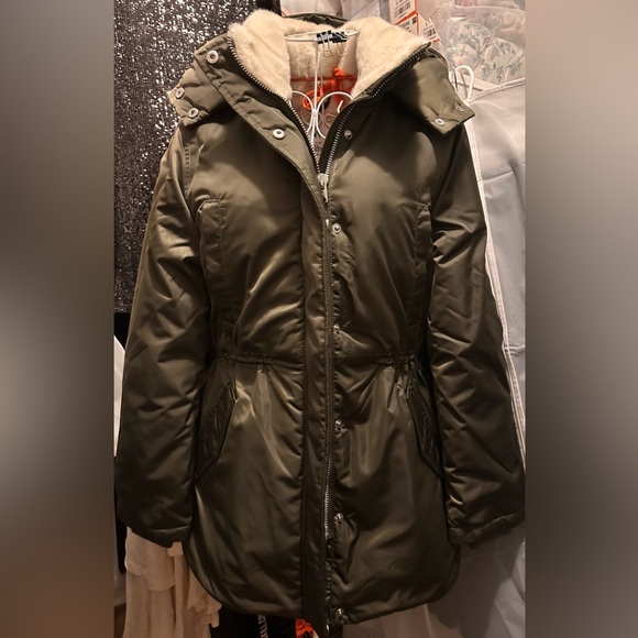 🎄 Abercrombie & Fitch Green Sherpa Lined Hooded Parka - Picture 2 of 16